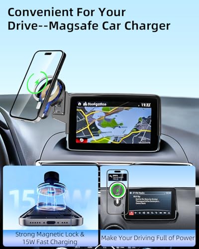 PZK Car Phone Mount for Mazda CX-3 2016-2021/ Mazda 3 2014-2016/MX-5 Miata - color: Magsafe+ Wireless Charger, size: MX-5 Miata 2016-2023 /CX-3 2016-2021/3 2014-2016