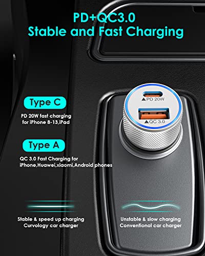 iPhone Fast Car Charger,[Apple Certfied] 38W Dual USB C Car Charger Adapter - color: Silver