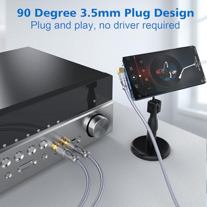 RCA to 90 Degree 3.5mm Cable Right Angle AUX to RCA Stereo Y Splitter for Smartphones, MP3, Tablets, Speakers -Grey(6ft/2M) - size: 6ft/2M