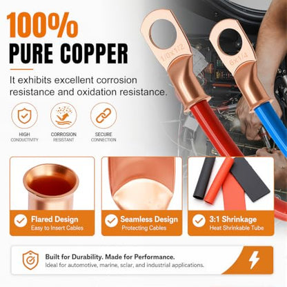 mankk Heavy Duty Crimper Tool Kit, Bare Copper Lugs AWG8-1/0 - color: Hx-50b Crimper + 230pcs Lugs + Cutter
