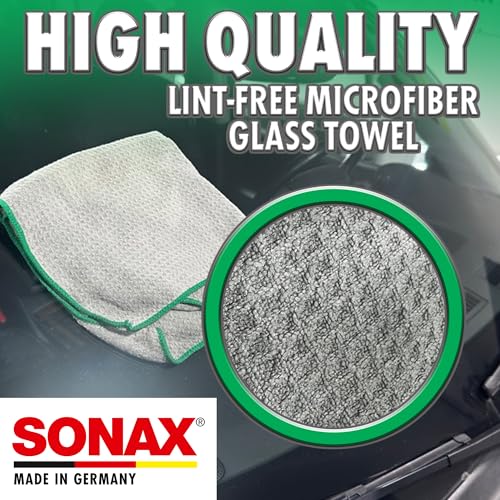 SONAX Glass Cleaning Microfiber Cloths | Lint-Free Waffle Weave Towels for Streak-Free Glass & Mirrors | Ultra-Absorbent, Non-Shedding, High Clarity Finish | 3-Pack | 451541 | 16" x 16"
