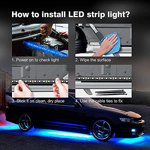 Smart RGB Car Underglow Kit with App & RF Remote - IP67 Waterproof, 16 Million Color LED Light Strips, Music Sync, Universal Fit for All Cars, Trucks, Vans - 12V DC Exterior Lighting