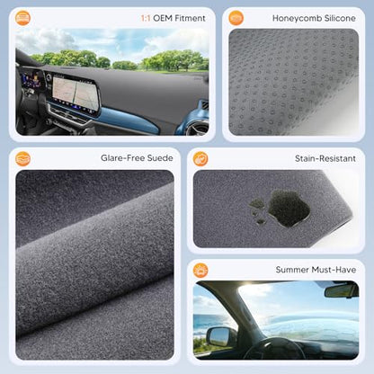 Sunsdrew Upgraded Gray Dashboard Cover for 2025-2026 Chevy Equinox EV Accessories,Custom Fit Dash Cover Carpet Sunshade Pad UV Protection Anti-Glare Non-Slip【Sensor Friendly】 - size: 25+Equinox EV Dash Cover(Gray)