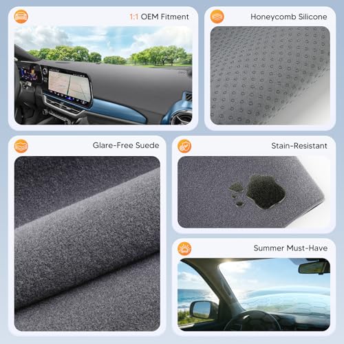 Sunsdrew Upgraded Gray Dashboard Cover for 2025-2026 Chevy Equinox EV Accessories,Custom Fit Dash Cover Carpet Sunshade Pad UV Protection Anti-Glare Non-Slip【Sensor Friendly】 - size: 25+Equinox EV Dash Cover(Gray)