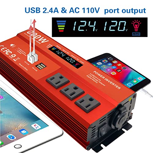 800W Peak 1600W Power inverters for Vehicles,Peak 1600 watt, Car 12V DC to 110V AC Converter 4x2.4A USB Ports Car Charger with 1 Cigarette Lighter Ports,LCD Digital Display - size: 800W