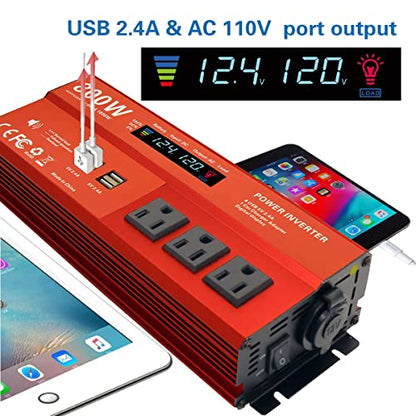 800W Peak 1600W Power inverters for Vehicles,Peak 1600 watt, Car 12V DC to 110V AC Converter 4x2.4A USB Ports Car Charger with 1 Cigarette Lighter Ports,LCD Digital Display - size: 800W