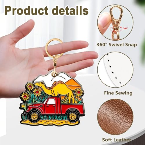 Camel Sunflower Leather Keychain Case Holder,GPS Tacker With Keychain Ring,Red Truck Access Card Scratch-Resistant,Finders Accessories For Pets, Luggage, Wallet, Backpacks - color: Camel Sunflower