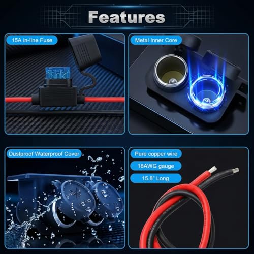 2PCS Cigarette Lighter Socket with Blade Fuse, 2-Socket Cigarette Lighter Splitter 12V Lighter Power Outlet Replacement Waterproof Plug for Car Marine Truck ATV RV - color: Black-2P
