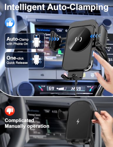Cup Holder Phone Holder, 15W Wireless Car Charger Holder Fast Charging - color: Black