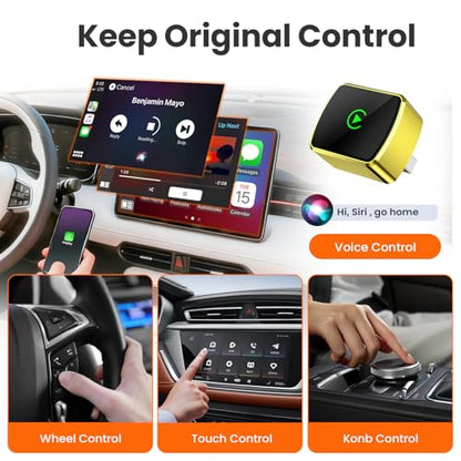 Wireless CarPlay Adapter for iPhone - Plug and Play, Converts Wired to Wireless, Stable Connection Without Delay, Compatible with iOS 10+ & 800+ Car Models, Not for Android 2025 (Gold)