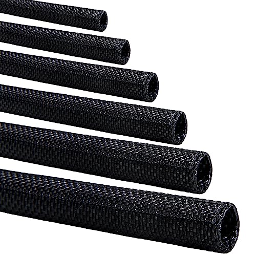 Split-Sleeve Wire Loom for High-Temperature Automotive Harness and Home Cable Management, 25ft - 1.25 inch Braided Cable Management Sleeve Cord Protector, Self-Wrapping Split Wire Loom - size: 1.25"