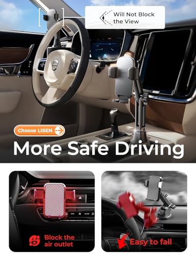 LISEN [Upgraded Version Cup Holder Phone Holder for Car, Universal 360° Adjustable Long Neck Car Phone Mount Golf Cart Truck Jeep, Compatible with iPhone Samsung Google & All 4.0-7.0 '' Phones