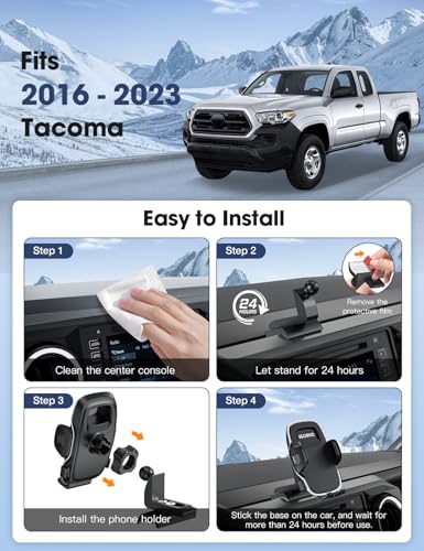 Upgraded Tacoma Phone Mount for Toyota Tacoma 2016-2023, 3rd Gen Dashboard Clip Cell Phone Cradle, Adjustable Stand, Suitable for Most Smartphones - style: Clamp Mount