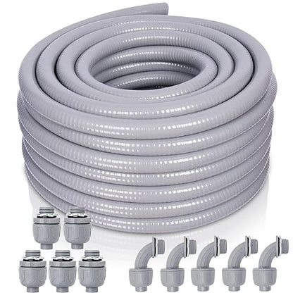 Liquid-Tight Conduit and Connector Kit - 3/4 Inch 50 FT Non Metallic Liquid Tight Electrical Conduit with 5 Straight and 5 Angle Fittings - size: 3/4inch 50 Ft