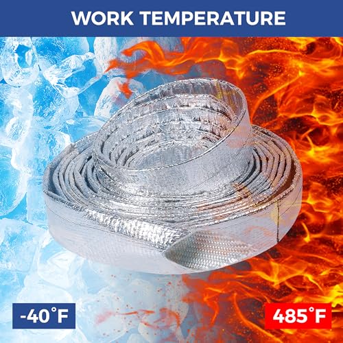 Automotive Aluminum Heat Shield Sleeve Wrap Wire Up to 485 °F, Cable Heat Shield Fire Sleeve Heat Resistance Silver Inner Diameter (1/2"-14ft) - size: 1/2"-14ft