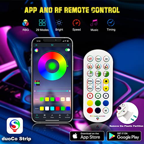 Jushope Interior Car LED Strip Lights, RGB USB Car Ambient Lighting with Wireless APP & Remote Control, Car Accessories Fiber Optifc Lights Sync to Music (2 LED/157 inches) - size: 2 LED/157 inches