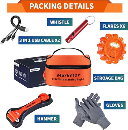 6-Pack LED Road Flares, Rechargeable roadside emergency kit - size: 6 Pack Parts