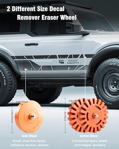 Eraser Wheel Decal Remover Tool Kit, 3 Upgraded Rubber Wheels with Razor Blade Scrapers & Drill Adapters + 10 Wipes, Removing Adhesive Stickers Vinyl Pinstripes Emblem Glue for Car Truck RV
