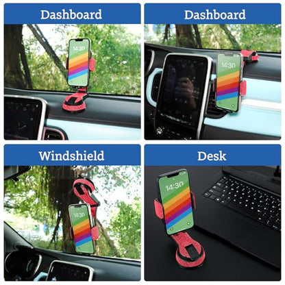 Bling Car Phone Mount, Dashboard&Windshield Universal Car Mount Phon e Holder,Cell Phone Navigation Holder with Suction Cup Base and Telescopic Arm, Red - color: Red