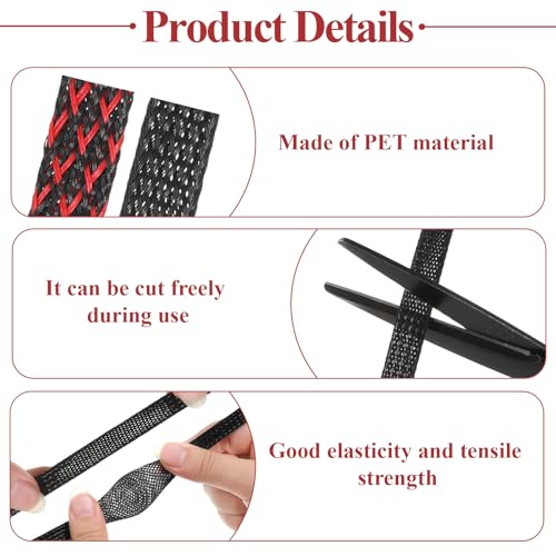 6 Roll 96ft Wire Loom Braided Cable Sleeve with 127 Pcs Tube Heat Shrinkable, Cord Covers for Pets, PET Expandable Cord Organizer for Audio Video Cable Cord USB Cable