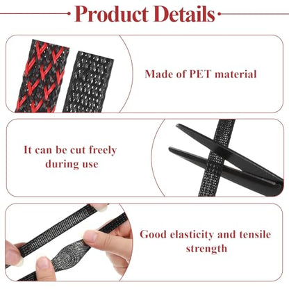 6 Roll 96ft Wire Loom Braided Cable Sleeve with 127 Pcs Tube Heat Shrinkable, Cord Covers for Pets, PET Expandable Cord Organizer for Audio Video Cable Cord USB Cable