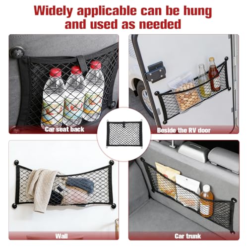 Mesh Netting Car Pouch, 2PCS 9.84" × 13.78" Stretchable Vehicle Storage Net Bag with Mounting Screws, Automotive Interior Mesh Pouch Organizer, Universal for Automobile RV Truck - size: 9.84 × 13.78 inches