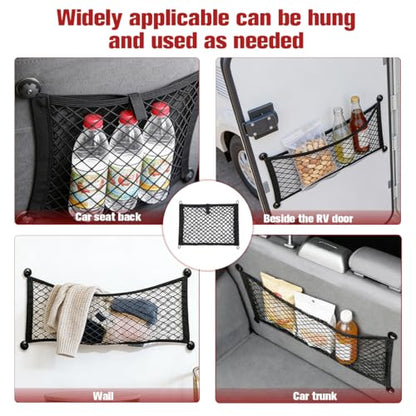 Mesh Netting Car Pouch, 2PCS 9.84" × 13.78" Stretchable Vehicle Storage Net Bag with Mounting Screws, Automotive Interior Mesh Pouch Organizer, Universal for Automobile RV Truck - size: 9.84 × 13.78 inches