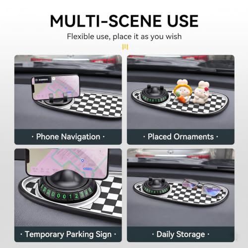 Universal Anti Slip Car Dashboard Mat, Rotatable Phone Holder Dashboard Pad, Non Sticky Temporary Parking Number Mat, Multifunctional Car Storage Pad for Phones Sunglasses Keys and Gadgets