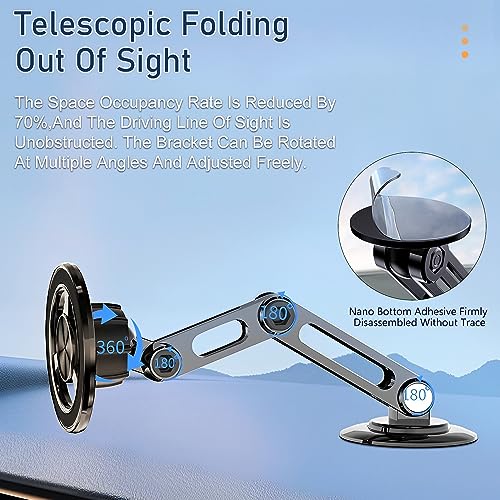 Universal 360° PRO Magnetic Suction Phone Holder Car,Alloy Folding Magnetic Cell Phone Holder for Car [Super Strong Magnet] Bracket Magnetic Dashboard Phone Car Mount for All Smartphone (Black) - color: Black