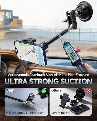 Semi Truck Phone Mount for Drivers, 360° Anti-Shake with Extension Rod - style: Extended black