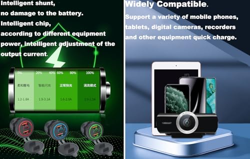 3 Ports 18W USB Car Charger with Switch, 12-24V Dual QC 3.0 USB & PD USB C Cigarette Lighter Socket Outlet, Dashboard Mount Quick Charge Charger for Car Truck Marine Boat, Green Light - color: Green Light