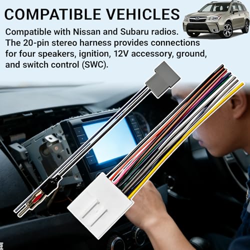 Radio Wiring Harness Kit with Antenna Adapter & Steering Wheel Control Wire, Install Aftermarket Stereo Wire Cable Connector Adaptor Compatible with 2008-2013 Infiniti/Subaru