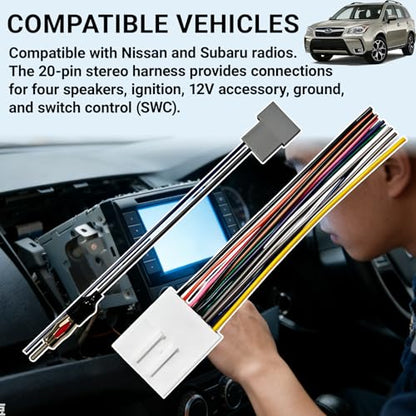 Radio Wiring Harness Kit with Antenna Adapter & Steering Wheel Control Wire, Install Aftermarket Stereo Wire Cable Connector Adaptor Compatible with 2008-2013 Infiniti/Subaru