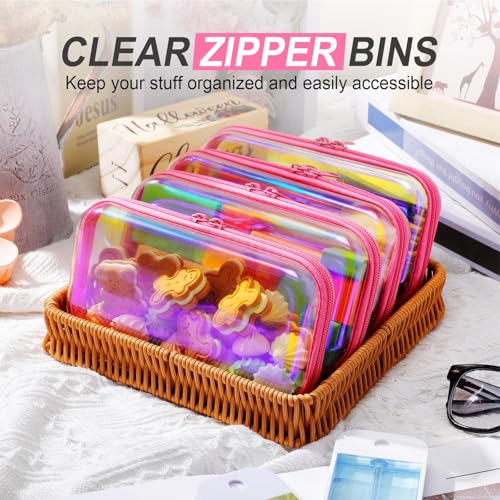 Hoolerry 4 Pcs Hard Clear Zipper Case,Clear,7.5 X 3.9 X 2 In,Pink Laser - color: Pink Laser, size: 7.5 x 3.9 x 2 in