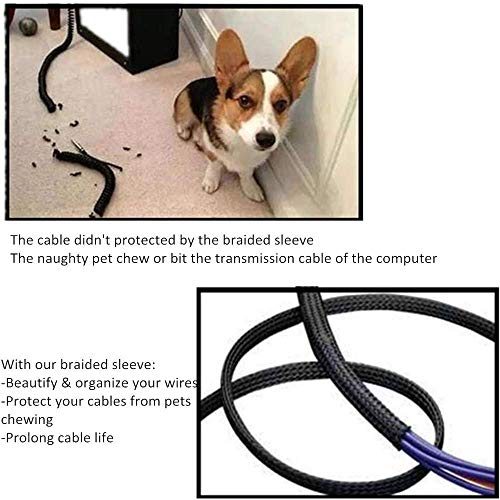 25ft - 3/4 Inch Cable Management Sleeve Protector,Wire Loom PET Expandable Wire Sleeving for Office TV Computer Home Theater Engine Bay Cord Organizer,Protect Cables from Pet Cat Dog Chewing,BlackBlue