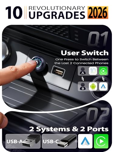 Wireless CarPlay Adapter & Android Auto Adapter, One-Click User Switch, Fast & Stable, Converts Wired to Wireless, Stable Connection Car Play Dongle for iOS 10+ / Android 11+ (Purple) - color: purple