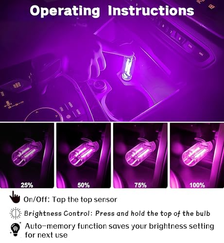 LED Car Interior Light, Touch Control USB Night Lamp, Retro Style Ambient Lighting for Auto, Bedroom, Desk (Purple Light)