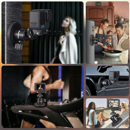 Magnetic Camera Mount for Action Camera, Super Strong Rubber Magnet with 360° Rotation Ball Head, 1/4"-20 Male Thread Screw, Magnet Camera Stand for GoPro, Insta 360, DJI Osmo Action Nano - color: Magnetic Camera Mount