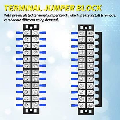 Joinfworld 35A Terminal Block 12 Position Screw Terminal Strip Dual Row with Cover and 12 Position Pre-Insulated Terminal Jumper Block - 2pcs - style: 35A 12P