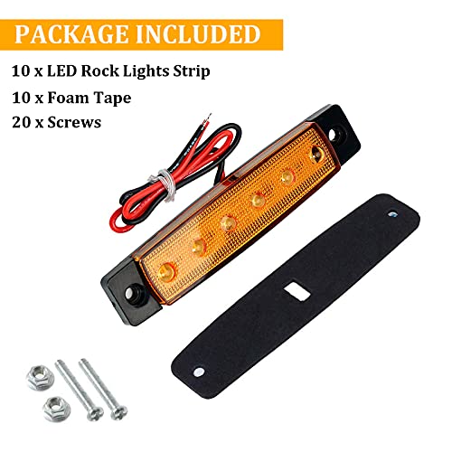 PSEQT 10 Pcs LED Rock Strip Lights Car Underglow Wheel Fender Well Lighting Kits Waterproof for Golf Cart Wrangler Offroad Truck RV UTV ATV Snowmobile (Amber Yellow) - color: Amber