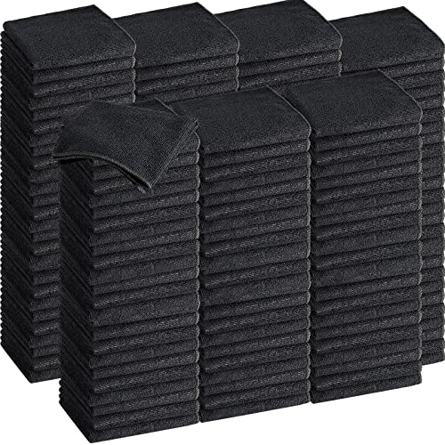 Tenare 100 Pack 12'' x 12'' Microfiber Cleaning Cloths Reusable Cleaning Rags Bulk Microfiber Towels Softer Highly Absorbent Washcloths for House Kitchen Car Window(Black) - color: Black
