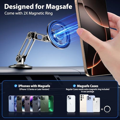 Ultra Magnetic Long-Arm Phone Holder Stand, Fits for MagSafe Car Mount Bracket【Windshield+Vent+Dash】, 360° Rotation Adjustable Strong Magnets Car Mount Desk Office Phone Cradle Holder, Black - color: Black