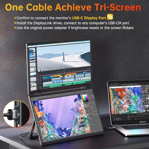 VisionOwl Portable Monitor Dual 15.6 Inch 1080P FHD 107% sRGB Foldable Second Screen, USB-C HDMI HDR Stacked Travel Monitor for Laptop MacBook PC PS5 Xbox, VESA Mountable, Built-in Kickstand - size: 15.6
