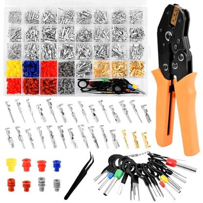 950pcs Pin Connector Kit,with Crimping Plier,Car Electrical Wire Connectors Terminal Pins,1/1.5/1.8/2.2/2.3/2.8/3.5mm Male & Female Wires Pins, Non Insulated Wire Terminal Pin Kit