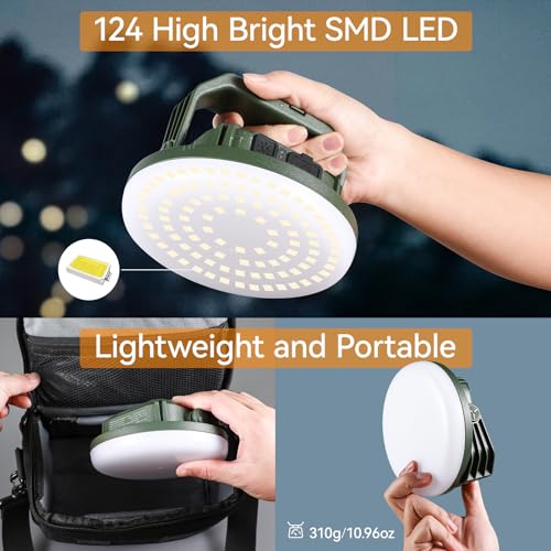 VAVOFO 30W LED Camping Lantern Rechargeable, 124 LED with 3 Lighting Modes, 3000LM, 7200mAh Portable Tent Light with Magnet, IP65 Waterproof for Emergencies, Outdoor and Indoor (Green) - size: 30W(Green)