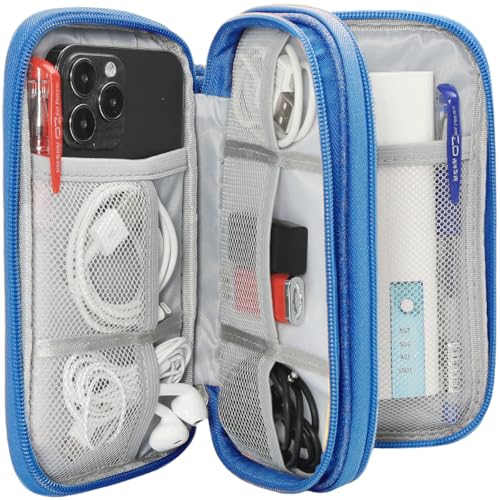 CAAORDKSO 코드 오거나이저 여행용 케이블 정리함 가방 테크 전자 정리함 여행 케이스, 케이블, USB, 코드, 충전기, 휴대폰, 보조 배터리, 이어폰용 전자 액세서리 파우치 백 (블루, 미디엄) - color: 블루., size: Medium
