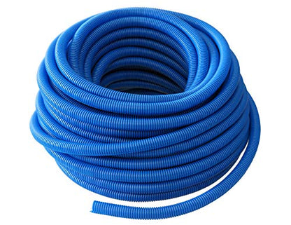 Absolute USA SLT34BL 3/4-Inch x 100-Feet Blue Split Loom Split Wire Loom Polyethylene Conduit Corrugated Plastic Tubing Sleeve for Various Automotive, Home, Marine, Industrial Wiring Applications, Etc