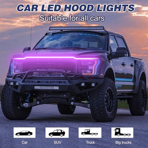 Car LED Hood Light Strip for Cars, SUVs, Trucks, Pink, 70 Inch - color: Pink, size: 70 Inches