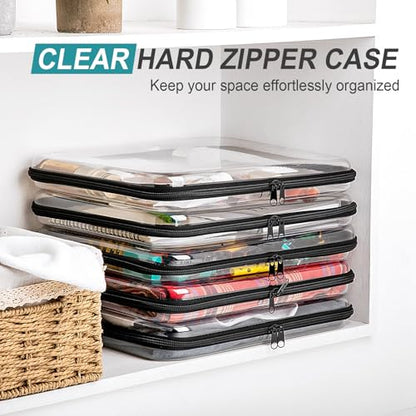 Sanwuta 6 Clear Hard Zipper Case, Black, 13.78 x 11.81 x 2 Inch - color: Black, size: 13.78 x 11.81 x 2 Inch