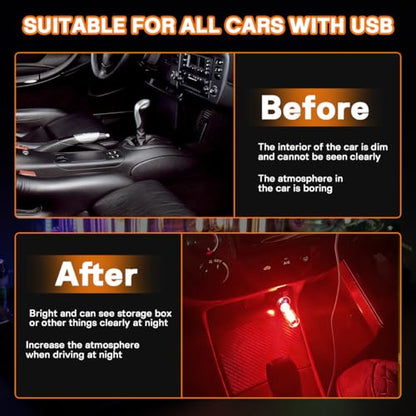 2 PCS Car USB Night Light Bulb, Touch Dimmable Car Interior Ambient Lights, Mini Retro Glass Bottle LED Lamp, Plug-in USB Mood Light for Vehicle, Bedroom, Camping(Red) - color: Red